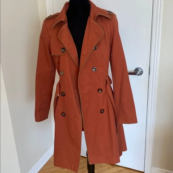 Pink Martini Terracotta belted Trench Coat Size X-Small will fit Small to Medium - Picture 10 of 17